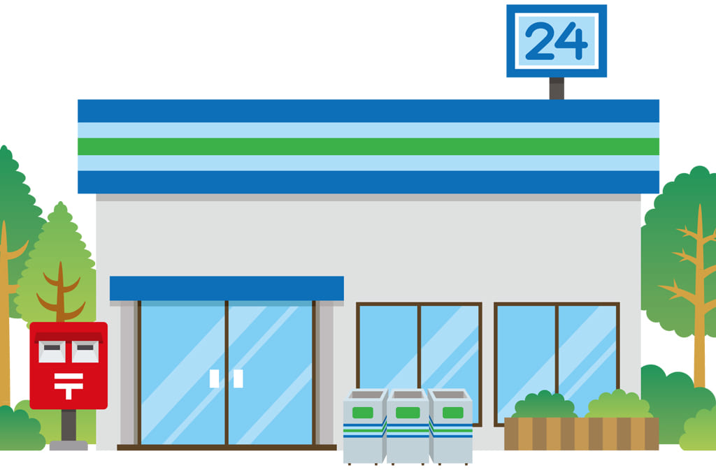 青と緑を基調としたコンビニエンスストア